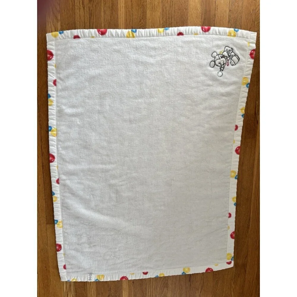 Vintage Disney Babies Mickey Mouse Embroidered White Fleece Blanket 35x45